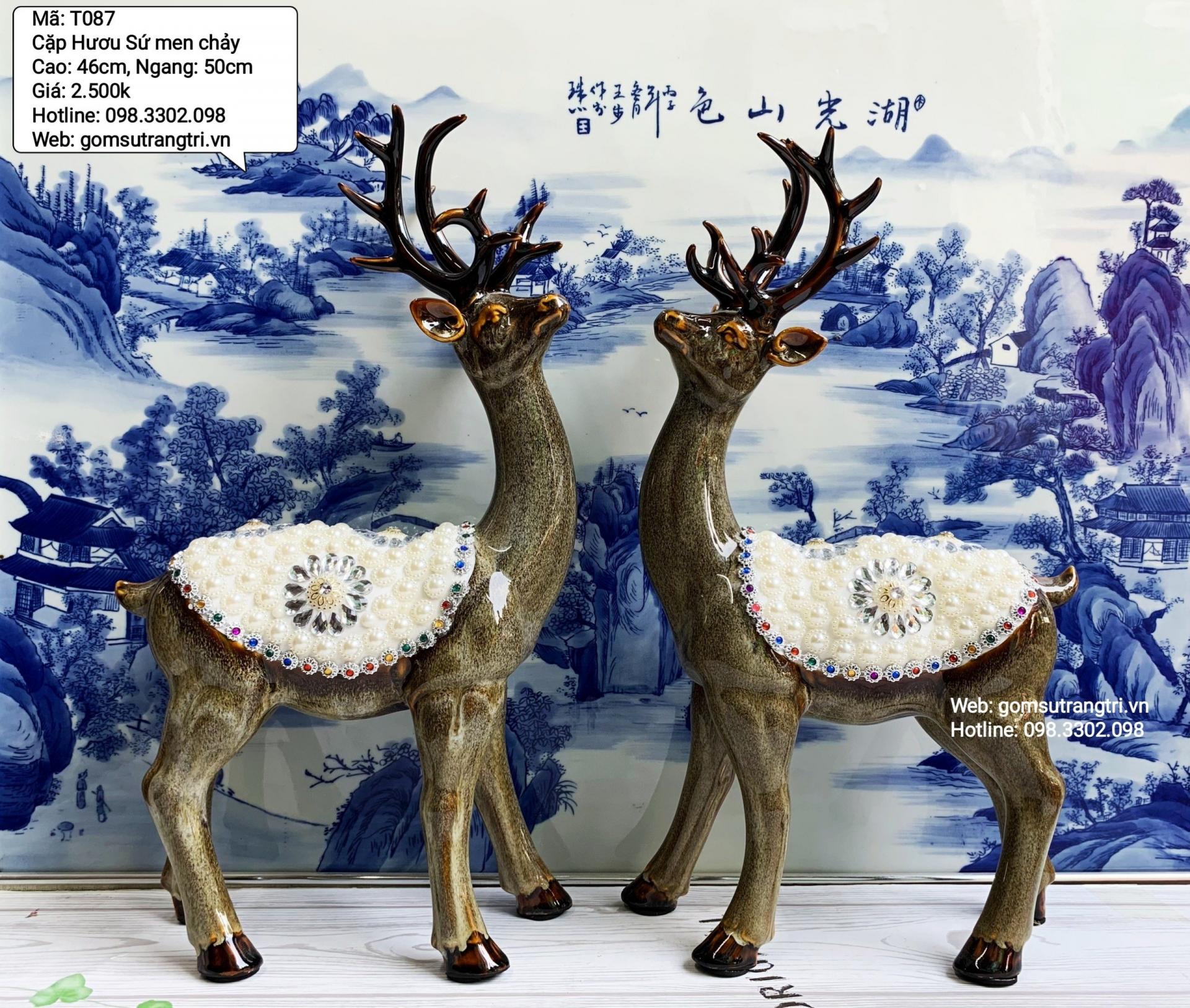 Cặp Hươu Sứ Men Chảy