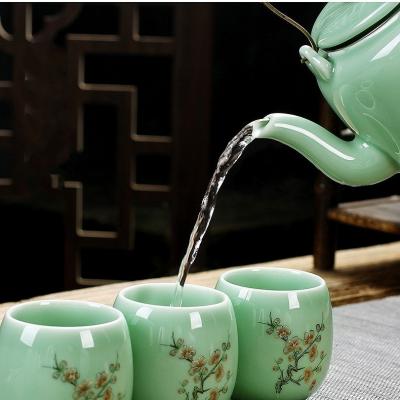 Bộ Ấm Chén Họa Tiết Hoa Đào Men Xanh Ngọc