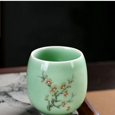 Bộ Ấm Chén Họa Tiết Hoa Đào Men Xanh Ngọc