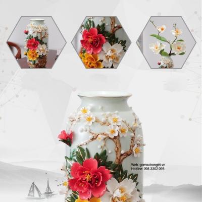 Bình Thủ Công Đắp Nổi Hoa Khai Phú Quý