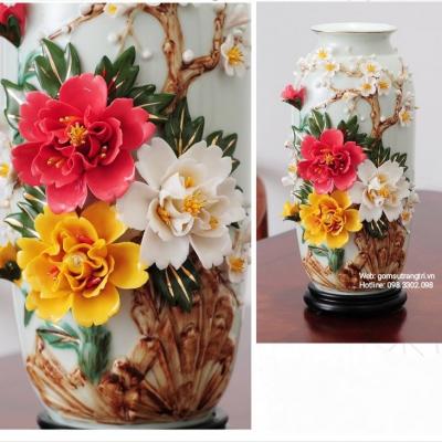 Bình Thủ Công Đắp Nổi Hoa Khai Phú Quý