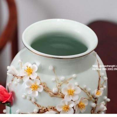 Bình Thủ Công Đắp Nổi Hoa Khai Phú Quý