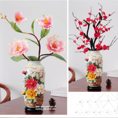 Bình Thủ Công Đắp Nổi Hoa Khai Phú Quý