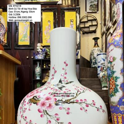 Bình Củ Tỏi Vẽ Tay Hoa Đào