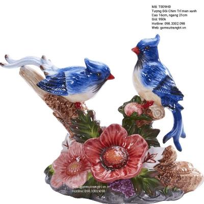 Tượng Đôi Chim Trĩ Men Xanh