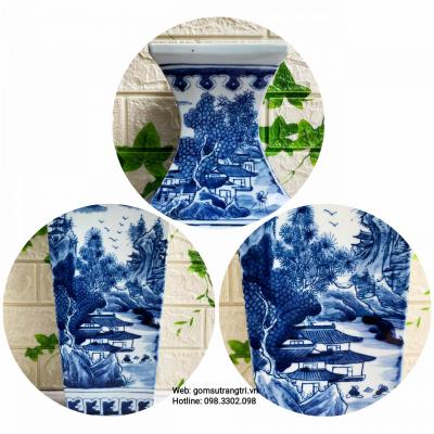 Cặp Bình Tứ Giác Vẽ Tay Sơn Thủy