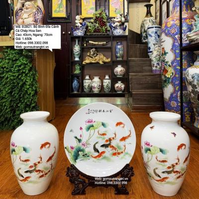 Bộ Bình Đĩa Cảnh Cá Chép Hoa Sen